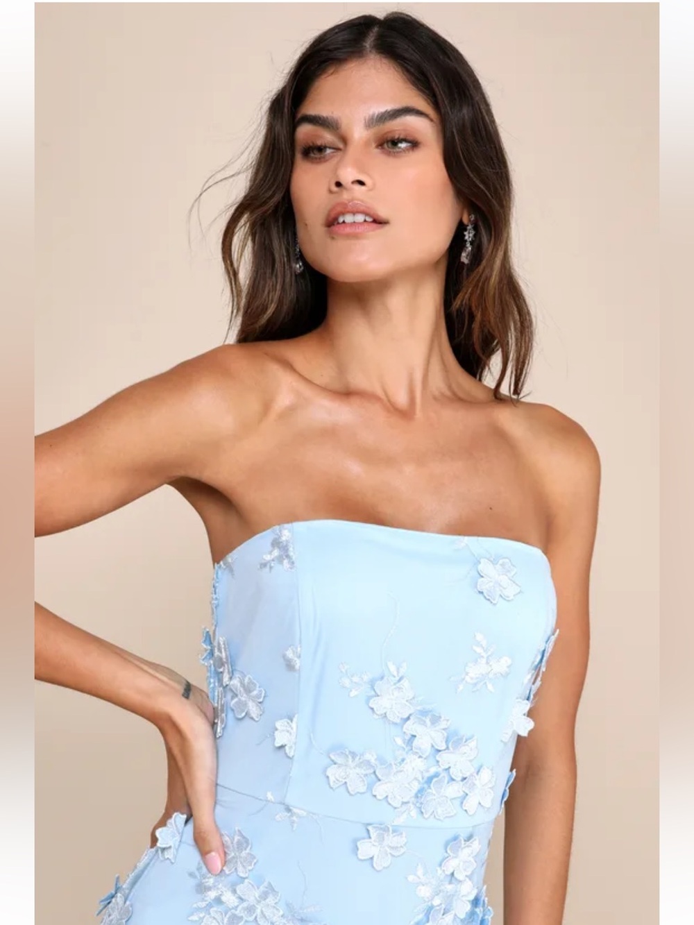 NWT Lulus Rare Presence Powder Blue 3D Floral Embroidered Maxi Dress - Picture 4 of 7